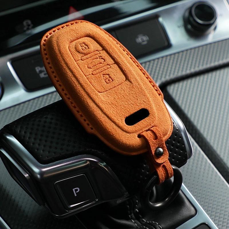 Para Audi A1 A3 8P A4 A5 A6 C7 A7 S3 S7 S8 R8 Q2 Q3 Q5 Q7 Q8 SQ5 TT RS3 RS6 Caso Chave Do Carro Camurça Capa Escudo Chav