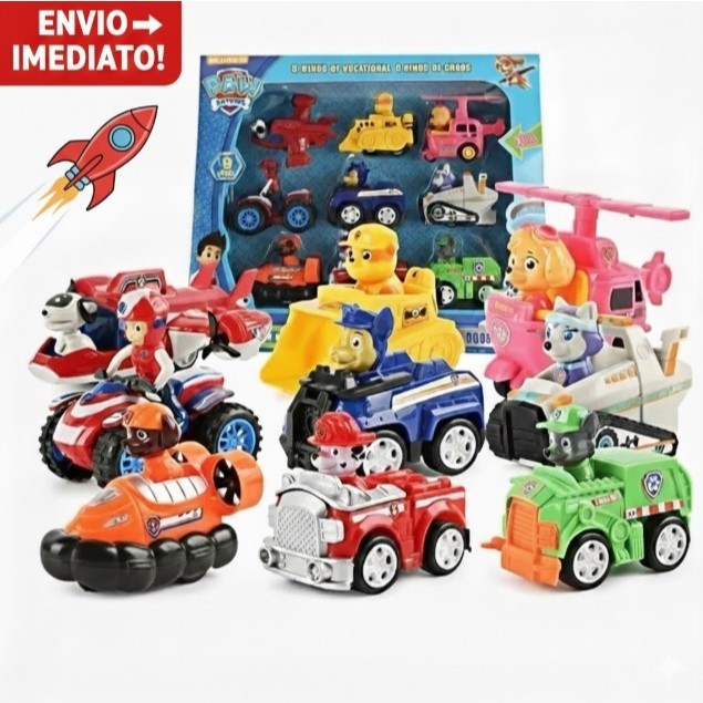 Carrinhos Patrulha Canina Kit Com 9 Carros De Fricção Brinquedo Infantil Premium - Envio Imediato