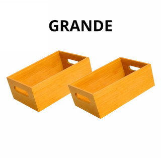 Kit 2 Caixas Organizadoras De Bambu Grande Com Alça Cozinha Casa Organizador Cesto