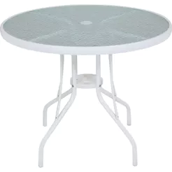 Mesa Redonda 90 x 90 cm em Aluminio com Tampo de Vidro Branca Bel