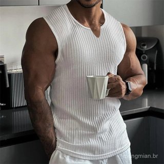 Camisetas Sem Mangas Masculinas com Decote em V e Listras para Academia, Camisa de Fitness, Camisola Esportiva, Roupas d