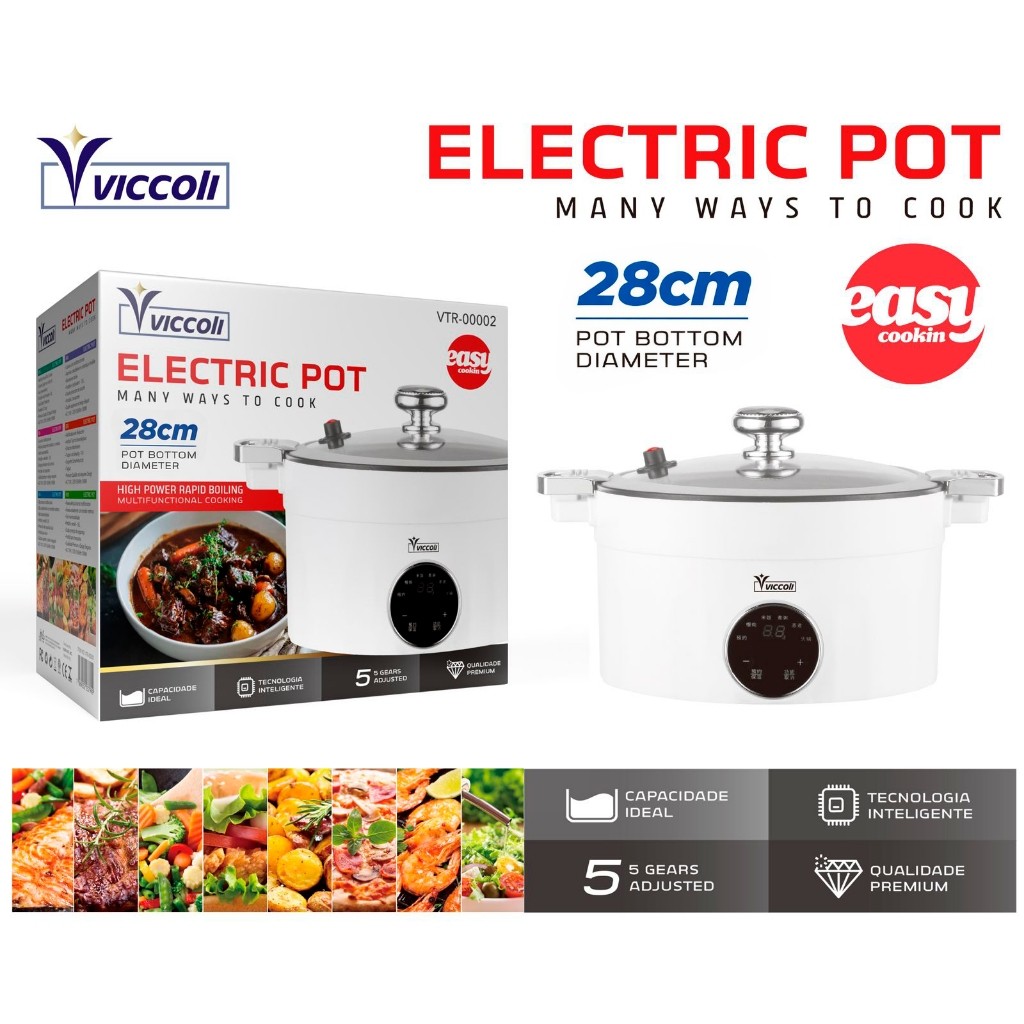 Panela Elétrica Multiuso de Arroz 4 Litros 28cm Antiaderente 1000W 5 Funções 110V/220V