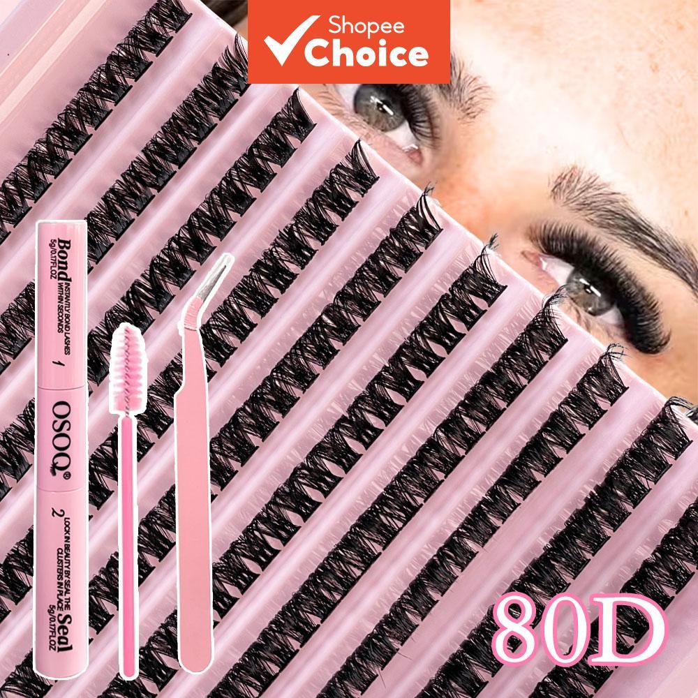 Kit De Extensão De Cílios 80D : 200 Clusters D-Curl Fofo Leve 8-16mm Inclui Pinças , Cola E Pincel 2 Em 1 , Reutilizávei