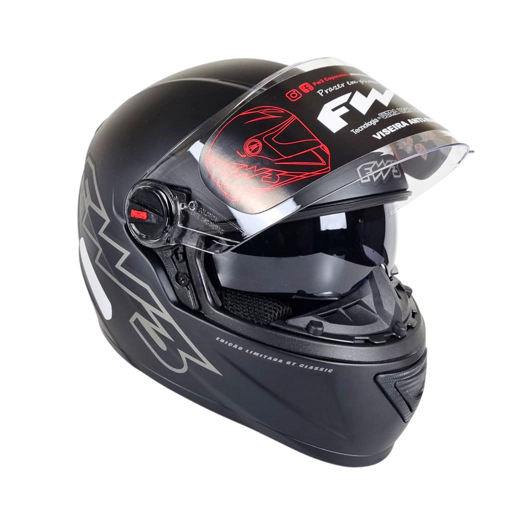 Capacete FW3 GTX Classic Fechado Com Óculos Interno Sun Visor Original Inmetro Masculino Feminino Moto Unissex