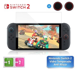 Película de Vidro Nintendo Switch 2 Tela Protetora Película Anti-risco, Alta Resistência + 1 Par Grip Aleatório