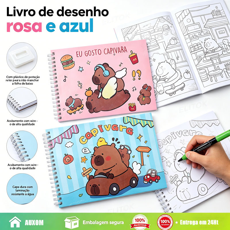 Livro de Pintura Ursinho Fofo Infantil Capa Dura 48 Folhas para Colorir