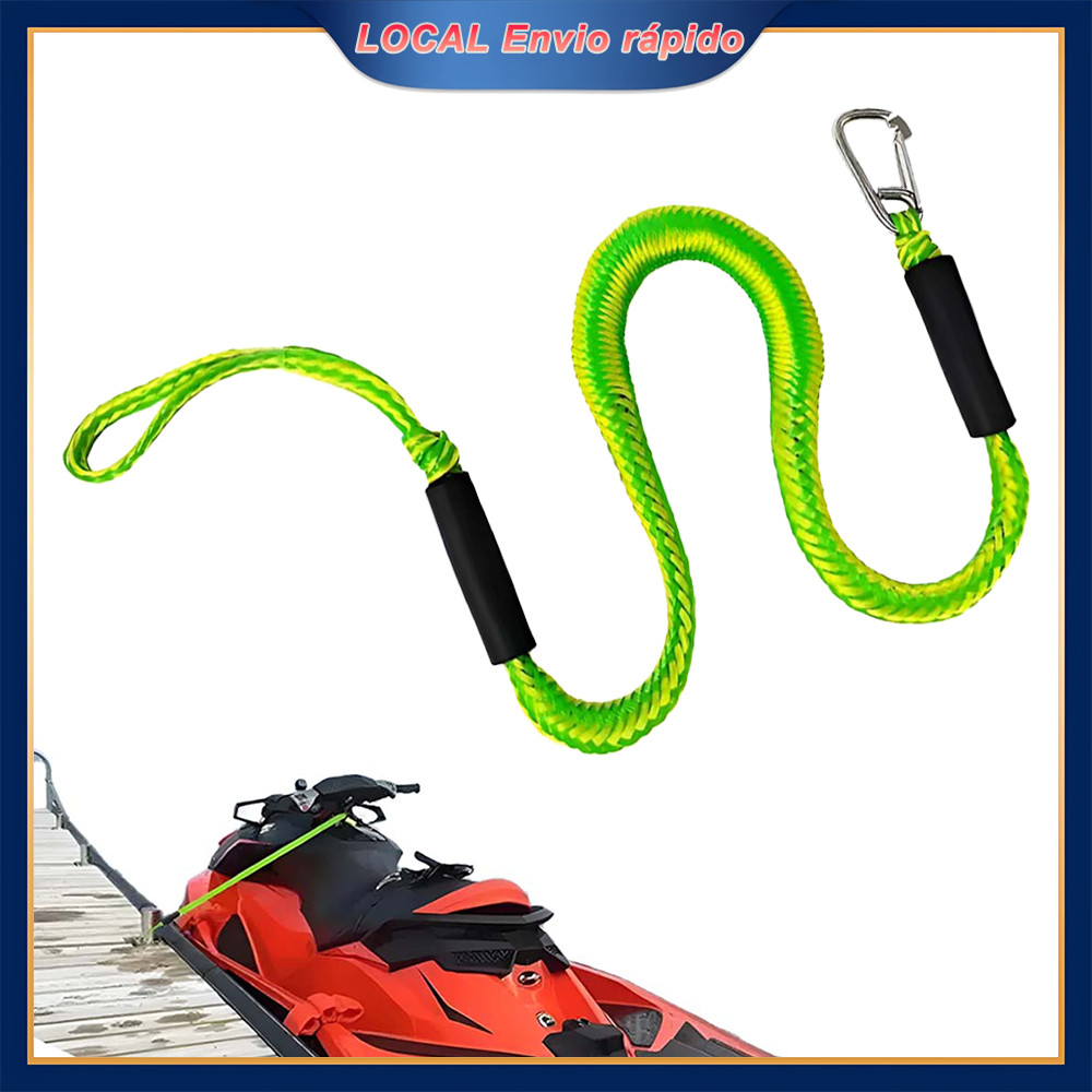 Linha De Doca Elástica Para Barco com Gancho 304 – 1.2m, Verde, Alta Resistência, para Pontão e Doca