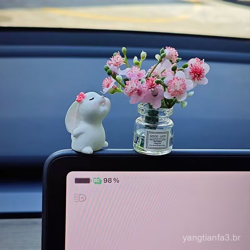 Para Consulte A Descrição Decoração De Interiores De Automóveis Carro Mini Coelho E Flor De Simulação Acessórios