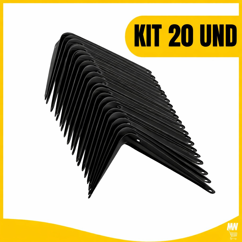 Kit 10 Pcs/15 Pcs /20 Pc Suporte 20x25cm Para Prateleira Cantoneira Preta Suporte Mão Francesa