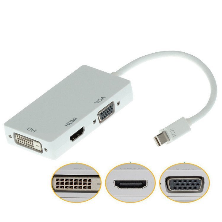 Conversor miniDP para VGA+HDMI+DVI três em um com interface Thunderbolt, adaptador dp para VGA/HDMI/DVI
