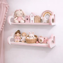 2 Prateleiras colorida infantil decoração bebê coração 60cm