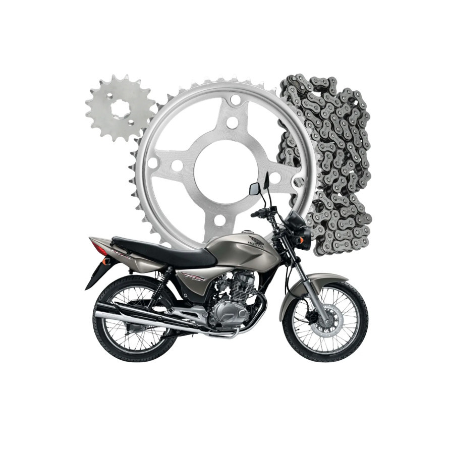 Kit Relação Tração Transmissão Titan Fan150 2004-2015 428H/118L  43T / 16T Aço 1045 em Oferta na Shopee