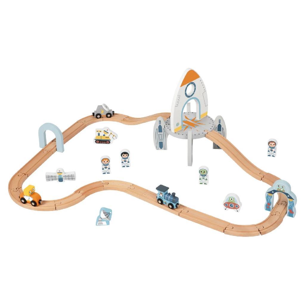 Conjunto Trem Estação Espacial Brinquedo Infantil de Madeira Educativo com Acessórios - Ferrorama Tooky Toy