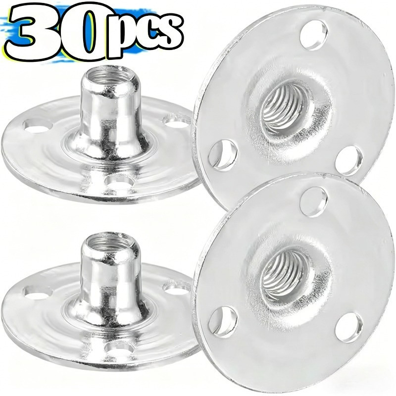 10/30pcs Brad Hole Tee Nuts-Porca De Bloqueio De 3 Furos T De Aço Manganês De Placa Plana-Inserção De Flange Rosca Fêmea