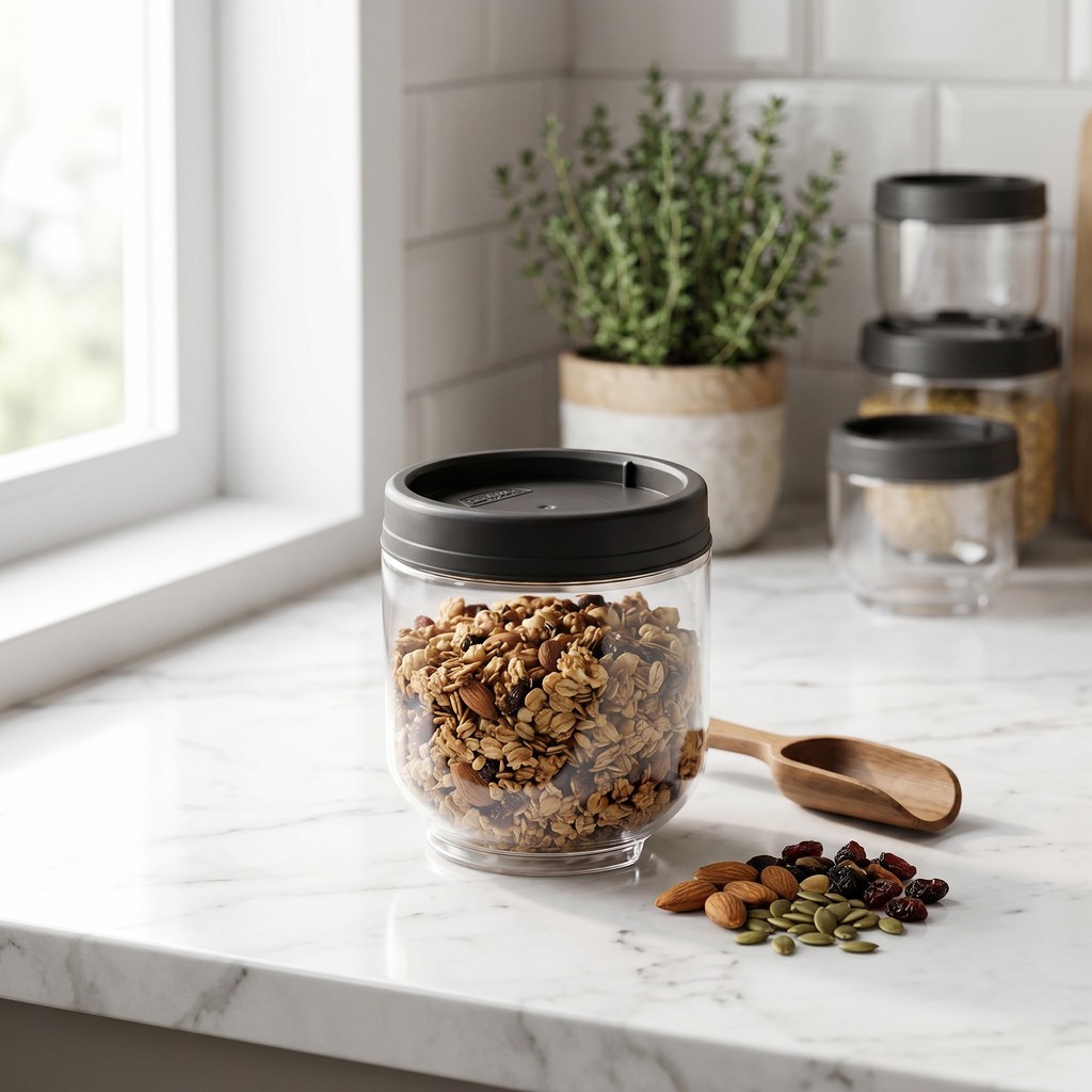 Organizador Gire Trave 550 ml Preto - Pote Hermético para Armazenar e Transportar Alimentos