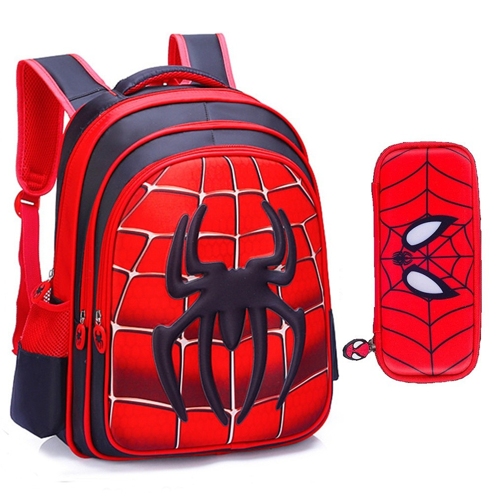 Conjunto de Mochila 2 em 1 3D do Homem-Aranha da Marvel, Mochila Infantil com Design de Desenho Animado Fofo, Adequada p