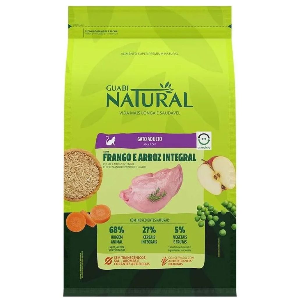 Ração Gato Adulto Guabi Natural Frango Arroz Integral 7,5kg