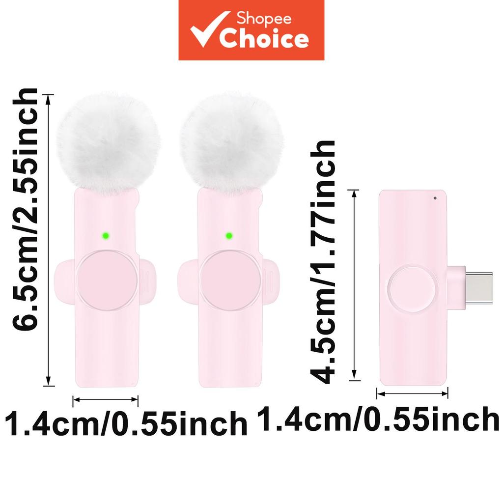 Microfone de Lapela Wireless Compatível com iPhone Tipo-C 2.4G Ultra-Baixo Latência Plug Play Mini Pro