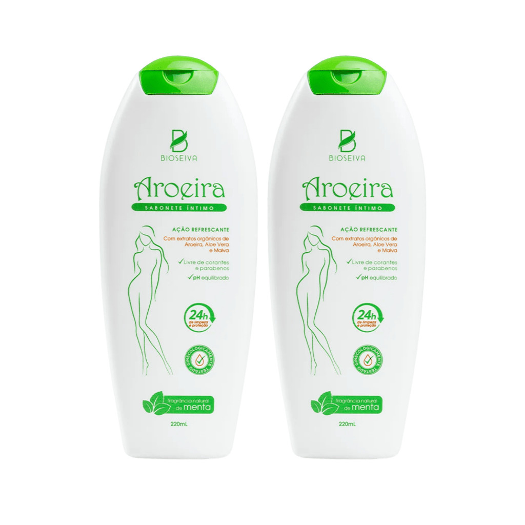 Kit 2 Sabonetes Íntimos BioSeiva Aroeira 220mL - Aloe Vera e Menta | Frescor Diário e pH Equilibrado