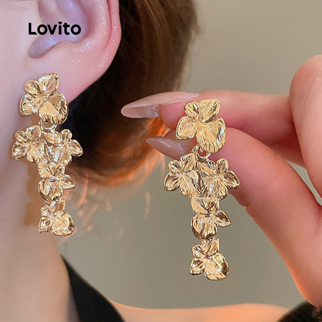 Lovito  Textura Casual Brincos de Metal LFA108161 em Oferta na Shopee