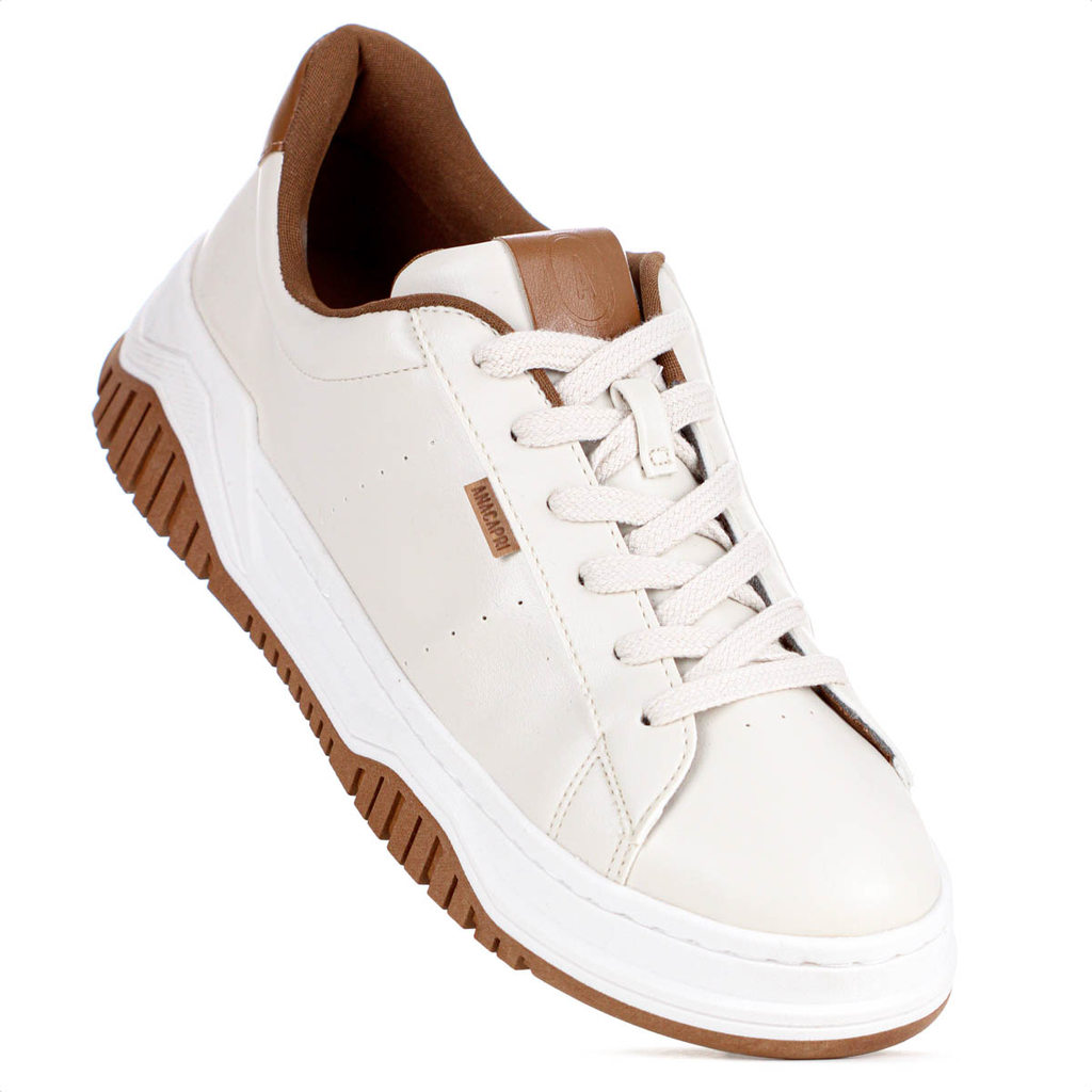 Tênis Anacapri Alana Creme e Marrom  Casual Moderno- Feminino