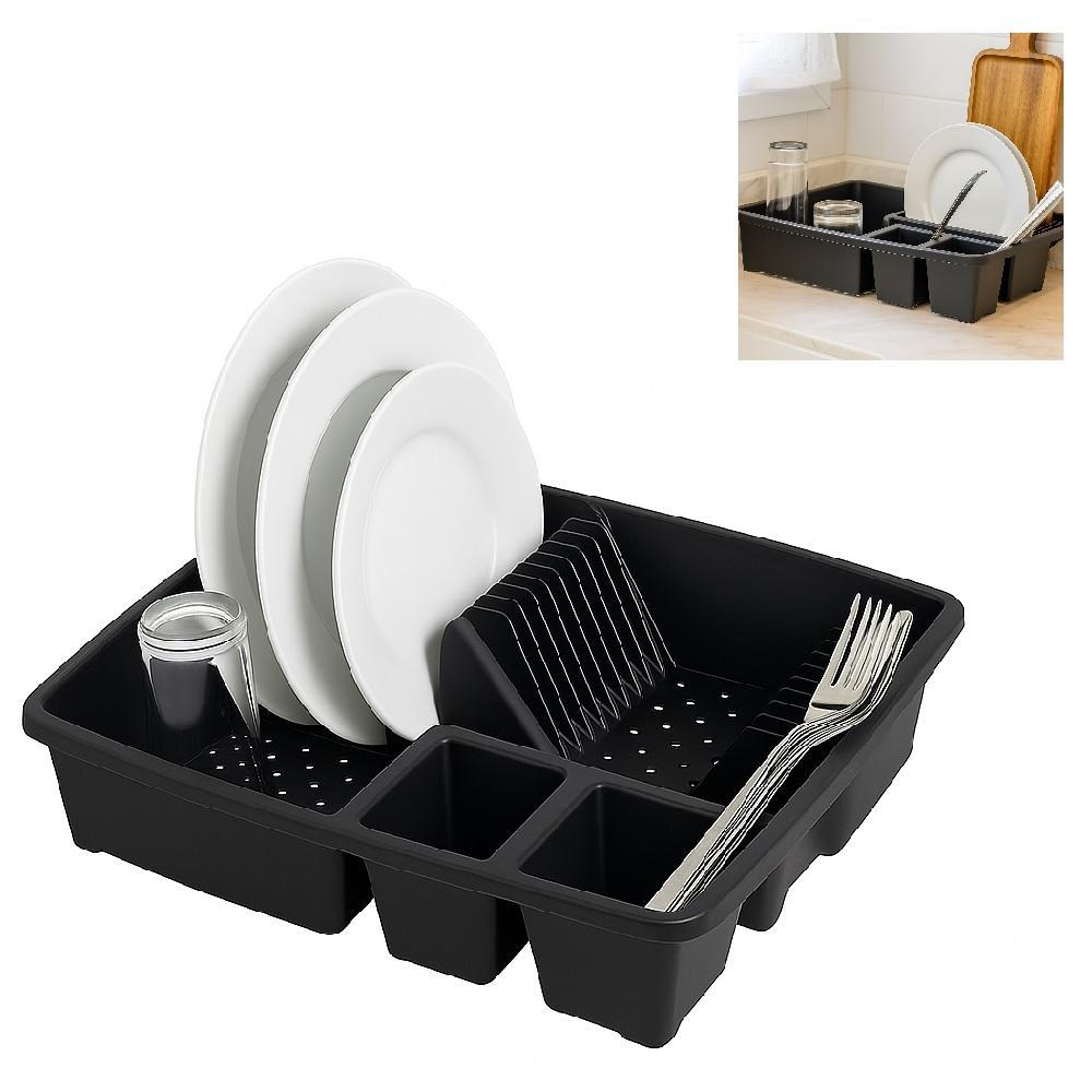 ESCORREDOR LOUCAS 9 PRATOS TALHERES PORTA COPOS PANELA BANCADA PIA COMPACTO PLASTICO PRETO