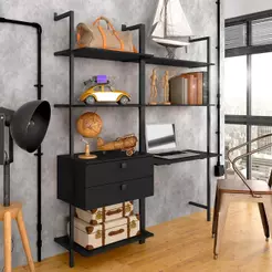 Closet Estilo Industrial Siena 2 Gaveta Preto Fosco - Móveis Arapongas