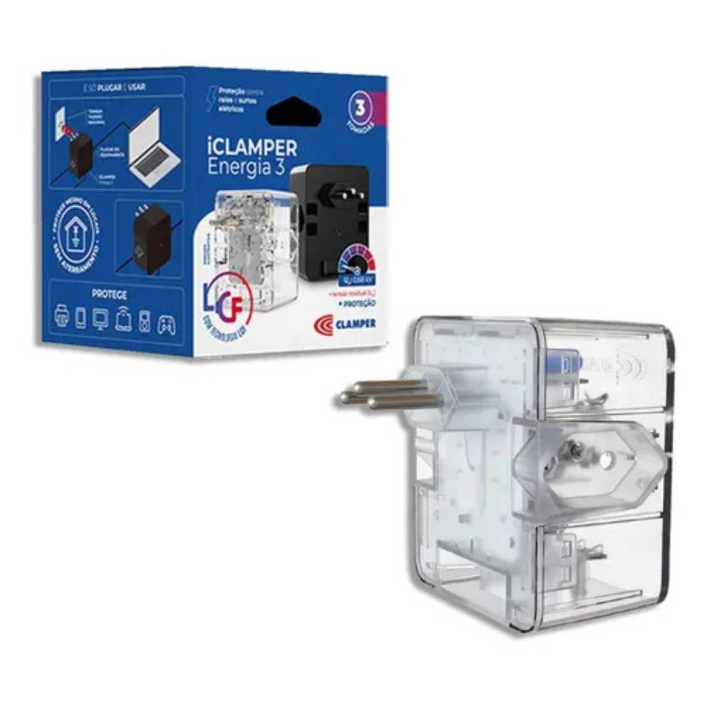 Filtro de Linha 03 Tomadas Dps 3P Energia 3 Transparente Iclamper 026788