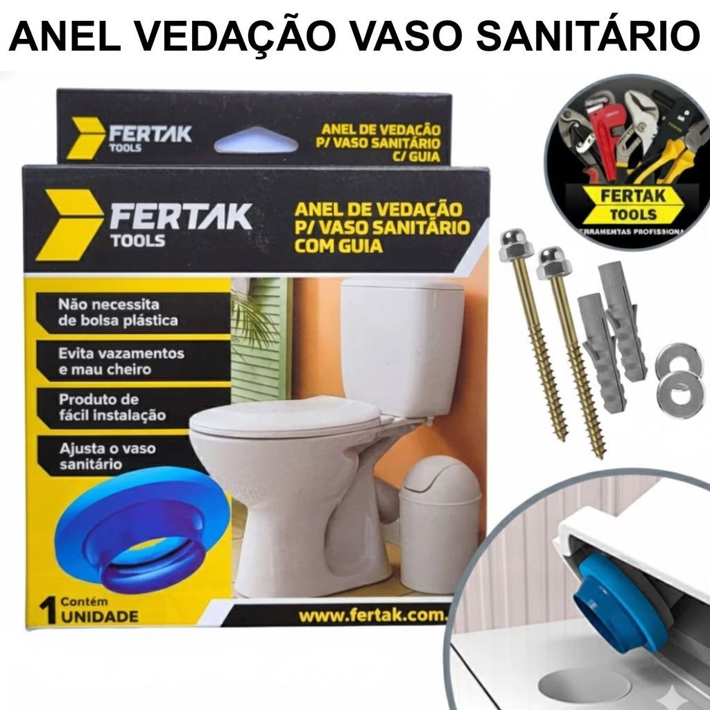 Kit de Vedação Para Vaso Sanitário Com Anel de Vedação e Parafusos de Vaso Kit Completo Fertak
