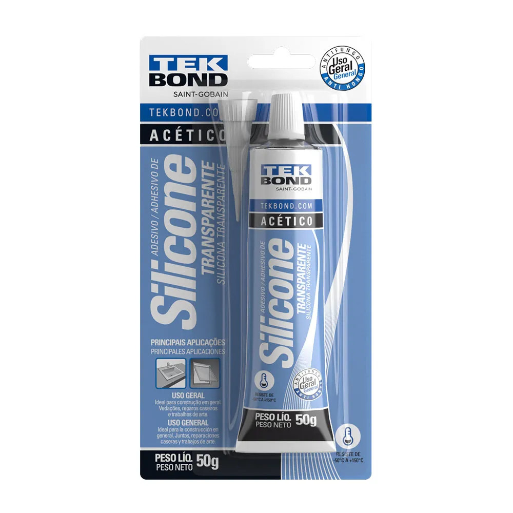 Silicone Acético Transparente 50gr Tek Bond Ótima Vedação Alta Performance em Geral Prático e Eficaz