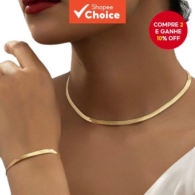 Conjunto de 2 peças de colar e pulseira em liga retro clássico de cobra plana para mulheres, acessórios de joias