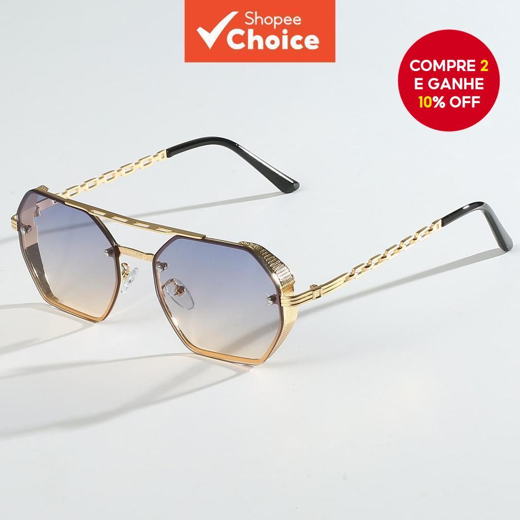 Óculos De Sol Gradientes Poligonais Da Moda – Design De Templos Com Elos De Corrente Para Estilo Urbano E De Férias em Oferta na Shopee