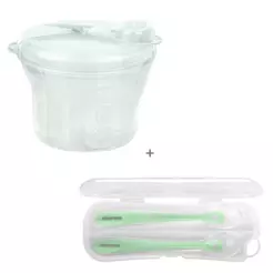 Kit Porta Leite em Pó 2 em 1 + 2 Colheres de Silicone com estojo