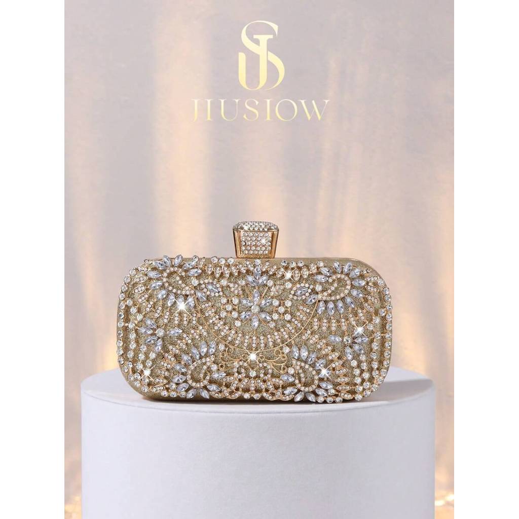 Bolsa Elegante Para Festa E Casamento , Clutch De Noite Decorada Com Diamantes Brilhantes