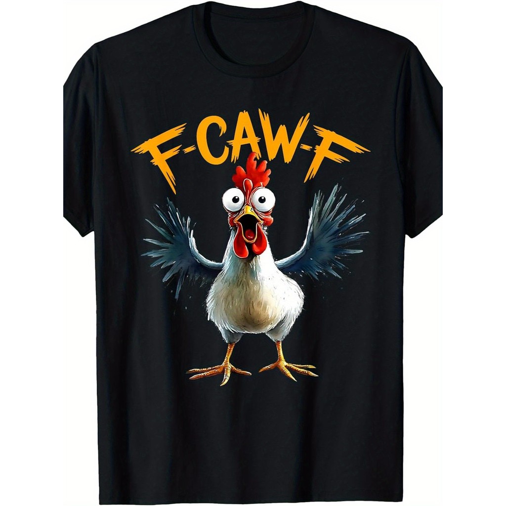BR.Moonlight Camiseta Masculina Funny F Caw F Chicken Rooster Lettering Design Confortável Divertida Brincalhona Casual