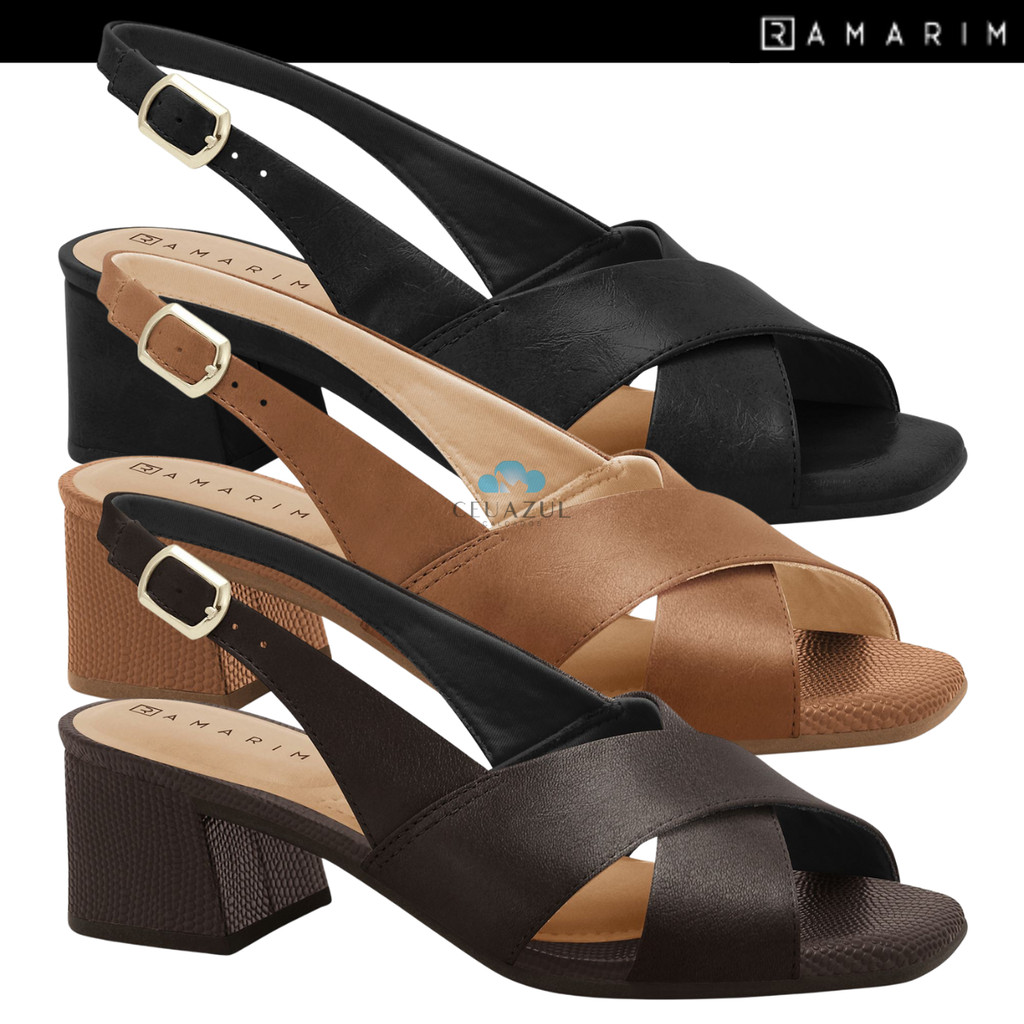 Sandália Ramarim Feminina Salto Bloco Tiras Cruzadas Original em Oferta na Shopee