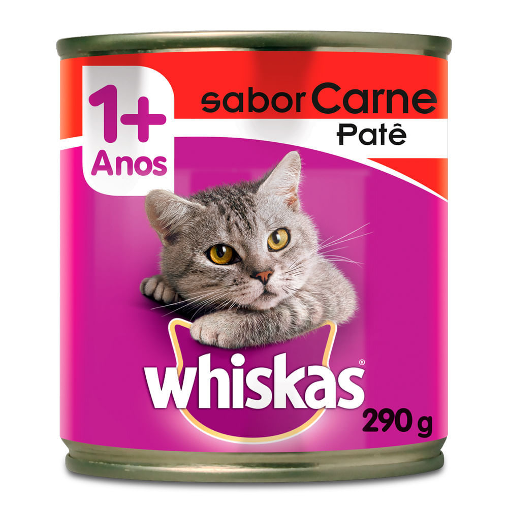 Detalhes do Ração para Gatos Whiskas Adulto 1+ Anos Patê Sabor Carne Lata 290g