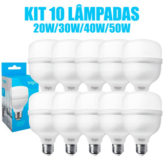 Kit 10 Lâmpadas Led Elgin Bulbo Alta Potência 20w 30w 40w 50w Bivolt 110/220V 6500k Luz Branco Frio em Oferta na Shopee