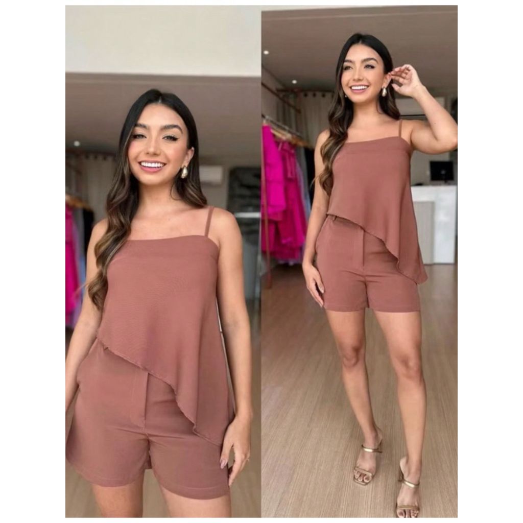 Conjunto Duas Peças Alfaiataria Cropped Diagonal e Shorts | Juliana