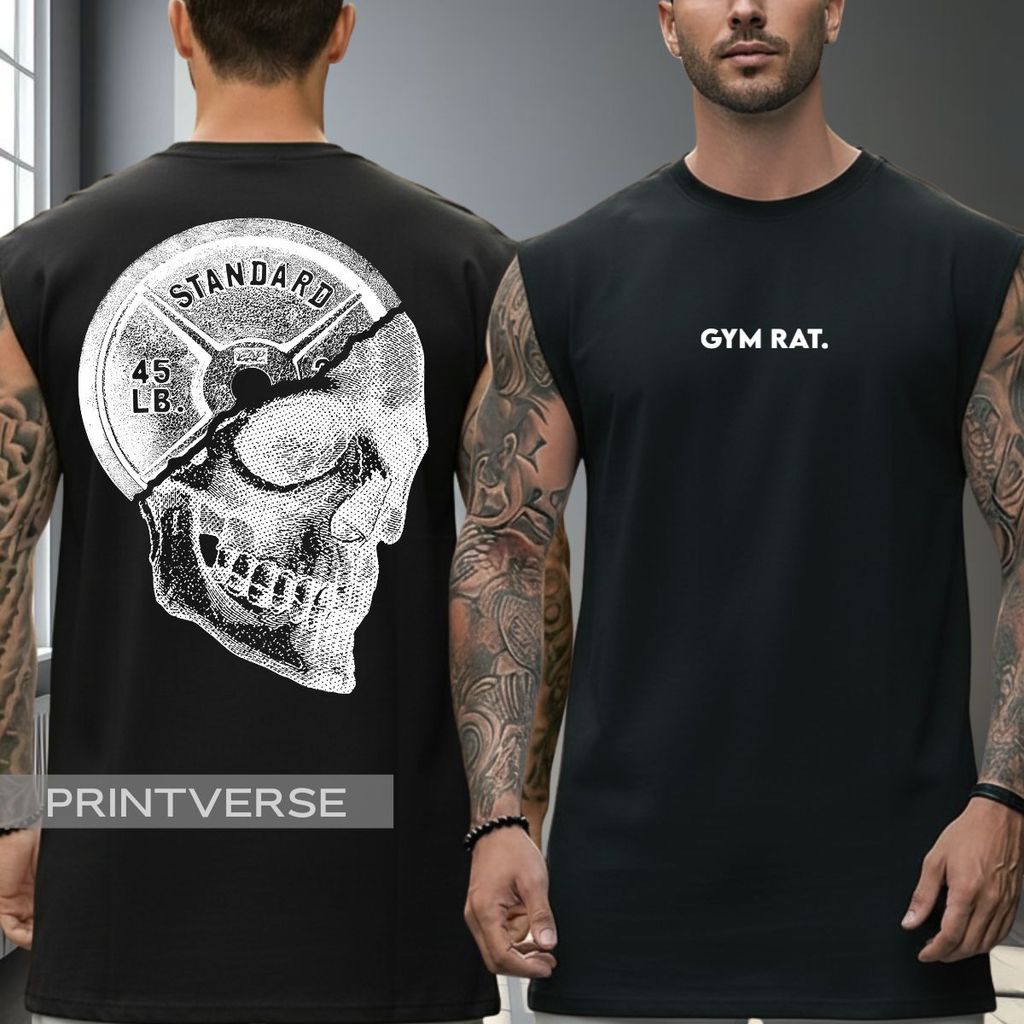 Regata Oversized Gym Rat Standard Skull Lifestyle Fitness Treino Rato De Academia Cranio Algodão Machão Cavada