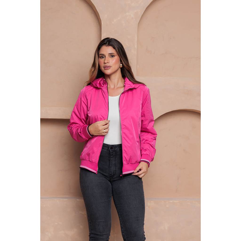 Jaqueta Corta Vento Forrada com Touca Blusa Feminina