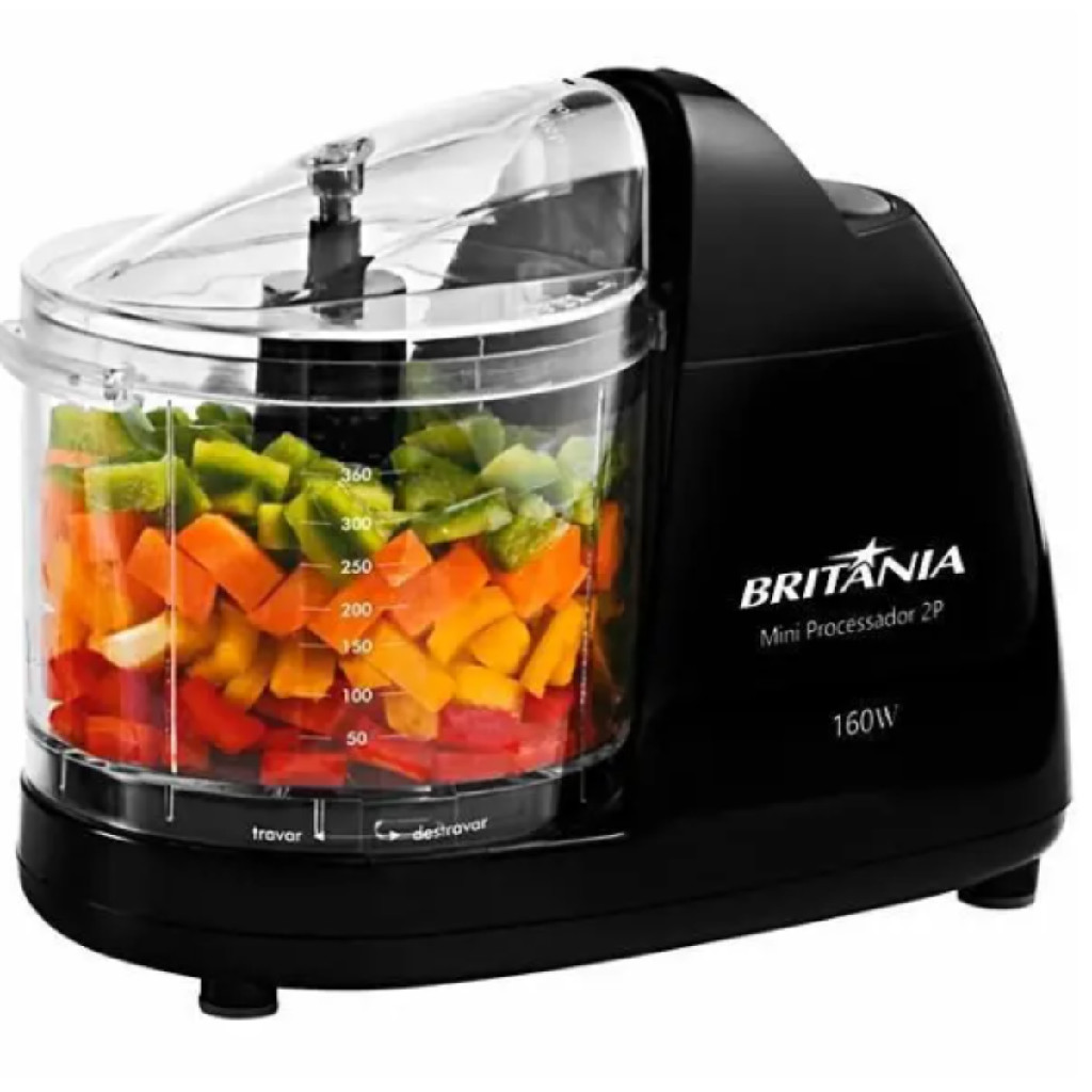 Mini Processador de Alimentos Britânia Pulsar 2P Preto 127V com Corte Rápido e Prático Diário e Útil