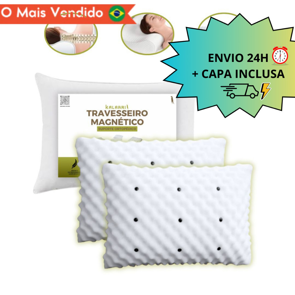 KIT 2 Travesseiros Magnético ALTO ORTOPEDICO Massageador Confortável Infravermelho Terapeutico Luxo