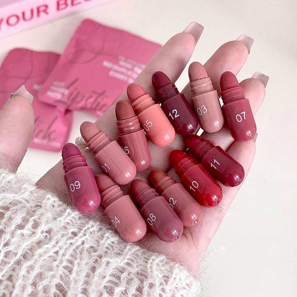 12pçs Conjunto De Batom Cápsula De Cacau Querida , 10 Cores , Copo Antiaderente Natural De Longa Duração , Mini Fosco