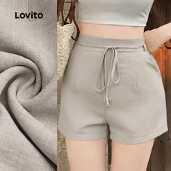 Lovito Soltinho Shorts Casual Feminina Com Cinto E Zíper Cor Cáqui Para Todas As Estações L177ED301