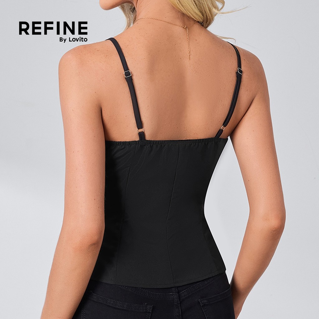 (Refine by Lovito) Top Elegante com Botão Superior para Primavera/verão para Mulheres LR29L068
