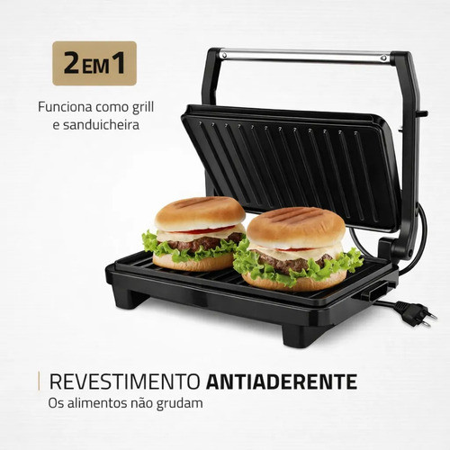 Sanduicheira Elétrica Grill Prensa Torradeira 1000w Inox ou Grill Elétrica Antiaderente 2 Em 1 750W