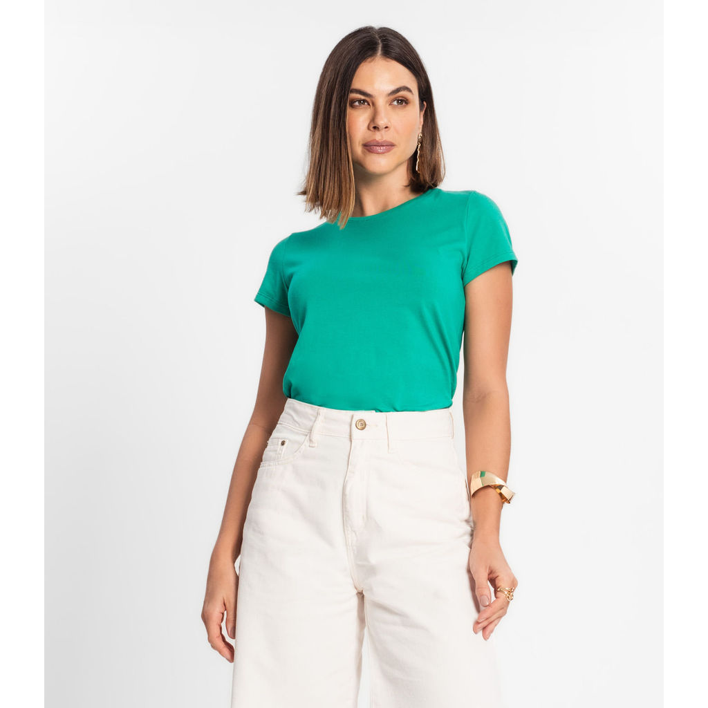 Blusa Feminina Cotton Leve Básica Rovitex Verde em Oferta na Shopee