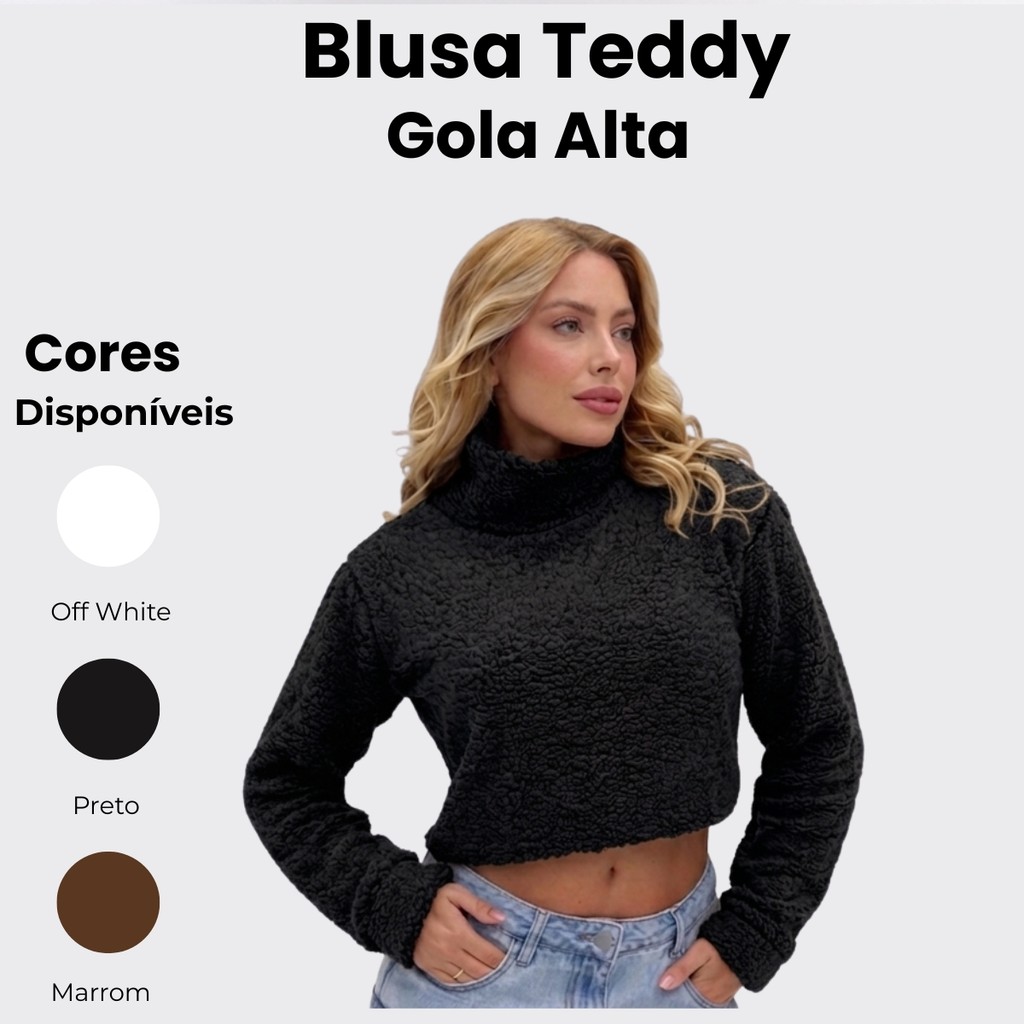 Casaco Teddy Cropped De Pelinho Blusa Cacharrel Curta Feminina Estilosa Caneirinho Quentinho Inverno