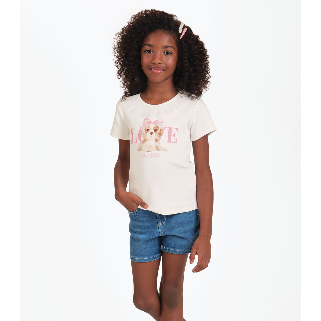 Conjunto Menina Blusa Com Shorts Trick Nick Bege